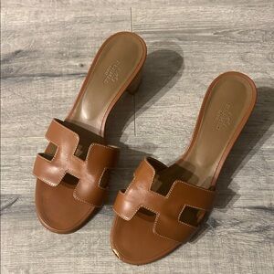 Hermes Tan Leather Mules